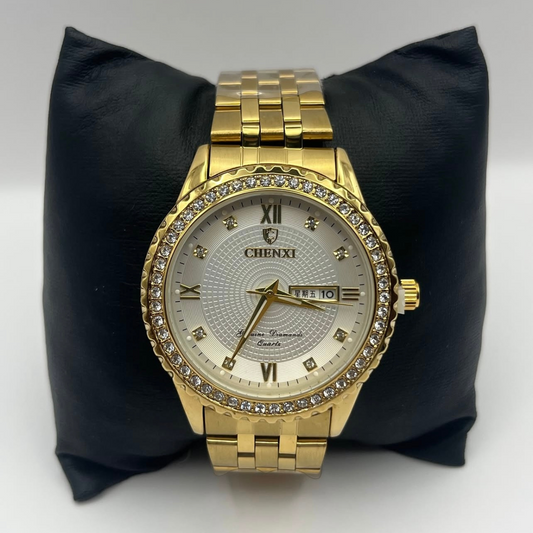 Chenxi Gold Rhinestone Stainless Steel Waterproof Watch