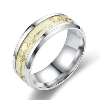 Heartbeat Stainless Steel Glow in the Dark Ring