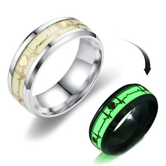Heartbeat Stainless Steel Glow in the Dark Ring