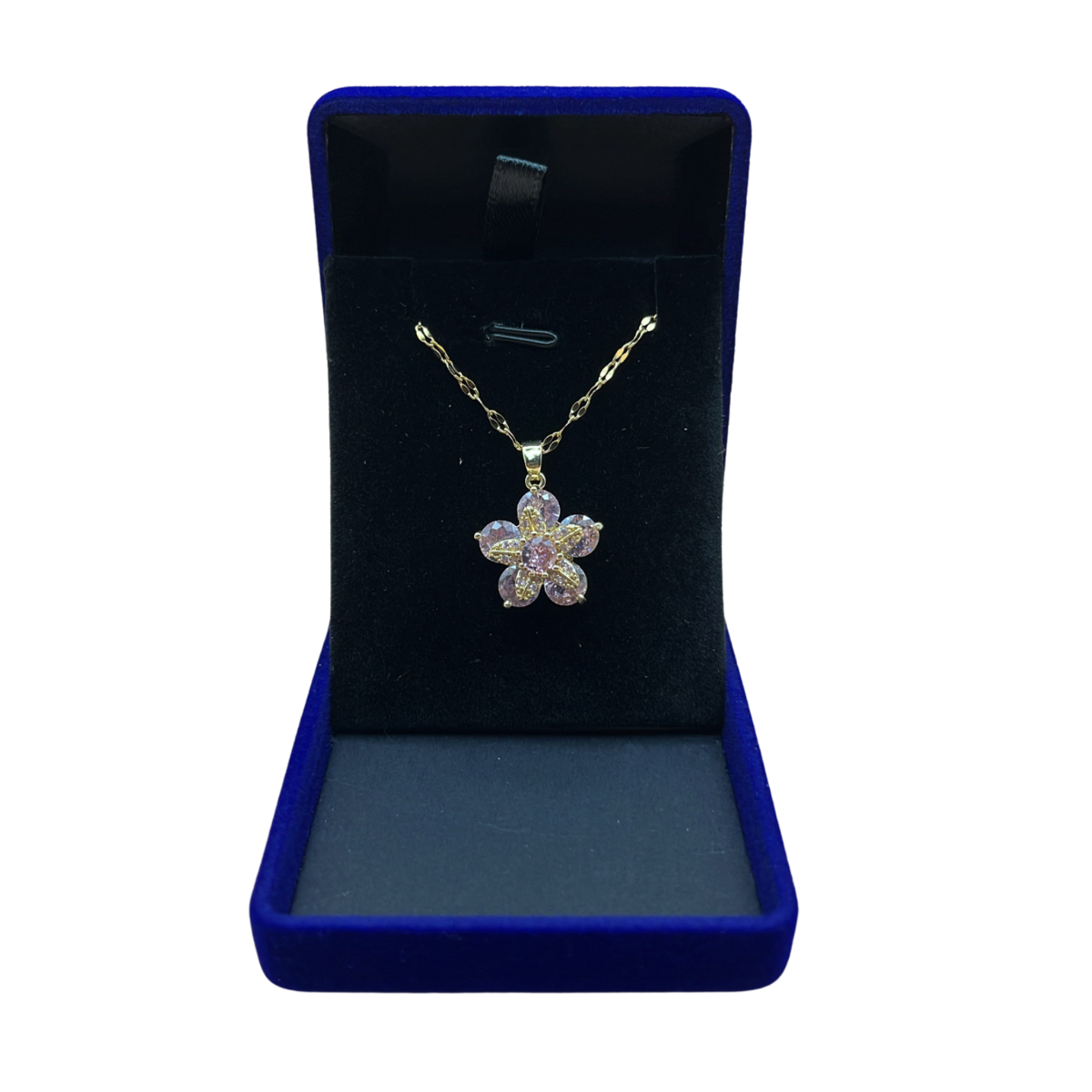 Stainless Steel Rotating Flower Necklace with Crystal