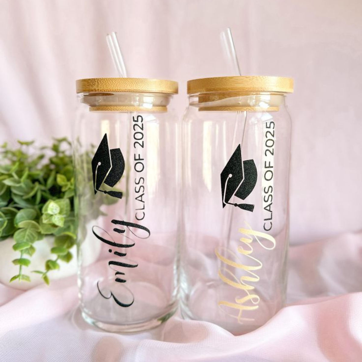 16oz Personalize Mason Jar with Bamboo Lid & Glass Straw