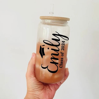 16oz Personalize Mason Jar with Bamboo Lid & Glass Straw