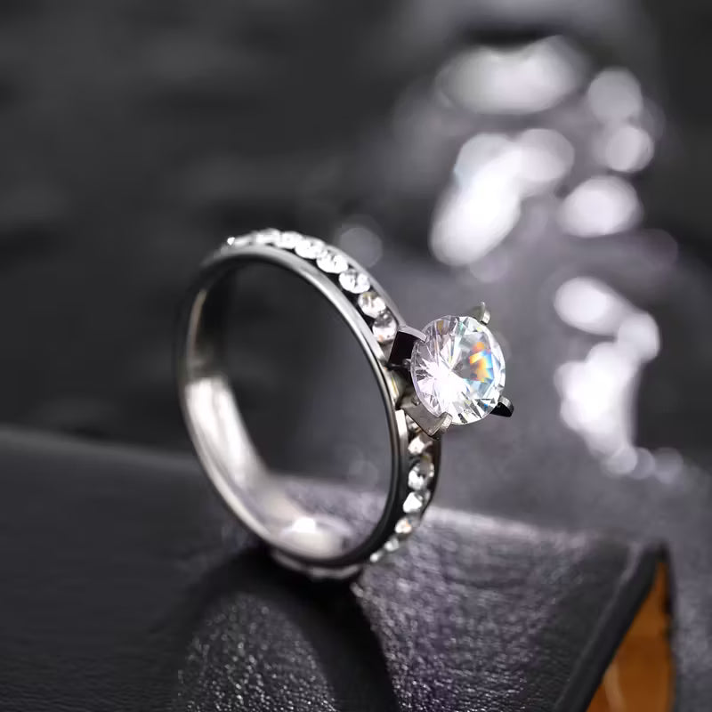 Silver Crystal Stainless Steel Ring with Stone