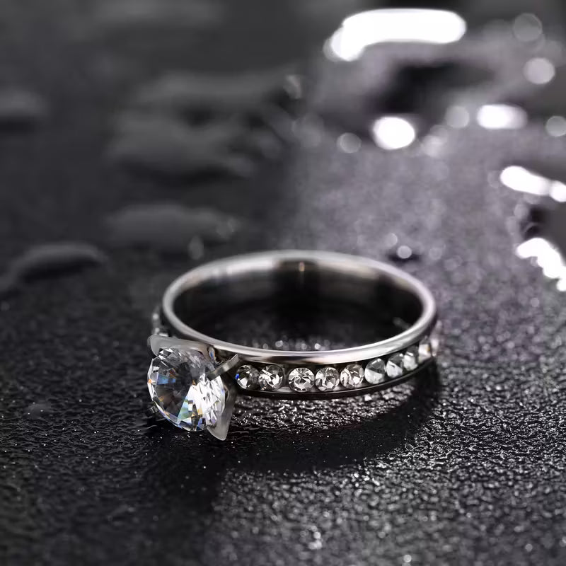 Silver Crystal Stainless Steel Ring with Stone