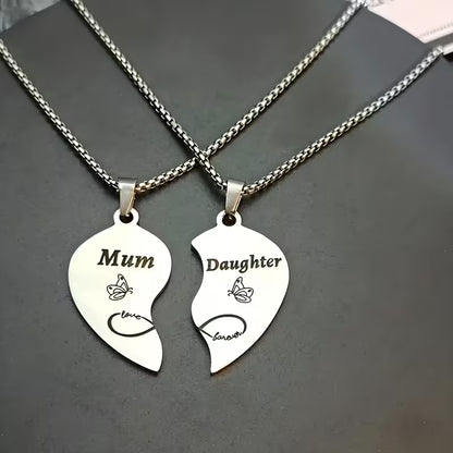 Mum & Daughter Spliced Heart Necklace Set