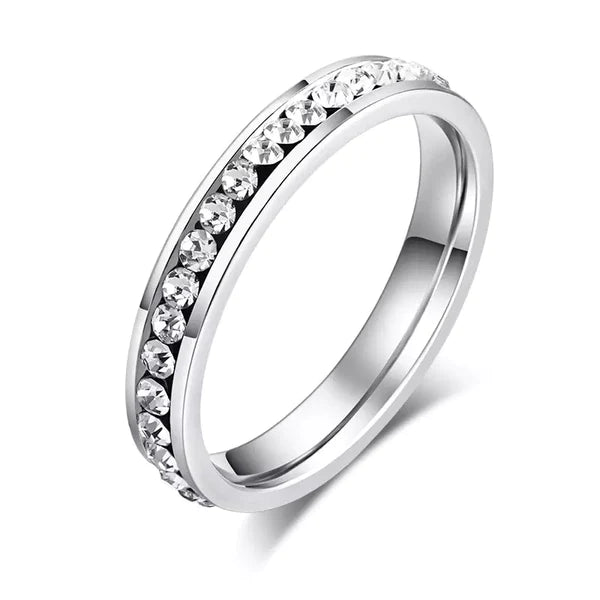 Silver Crystal Stainless Steel Ring