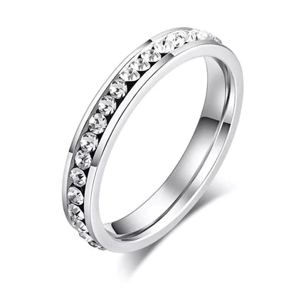 Silver Crystal Stainless Steel Ring