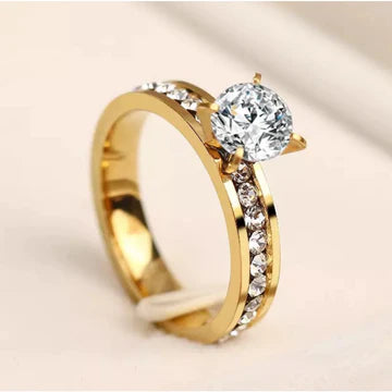 Gold Crystal Stainless Steel Ring with Stone