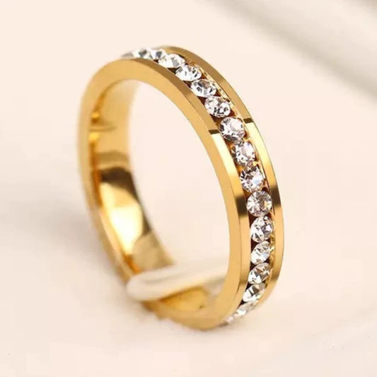Gold Crystal Stainless Steel Ring