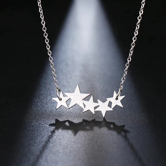 Silver 5-Star Stainless Steel Necklace