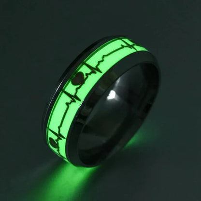 Heartbeat Stainless Steel Glow in the Dark Ring