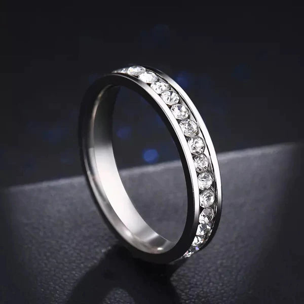 Silver Crystal Stainless Steel Ring